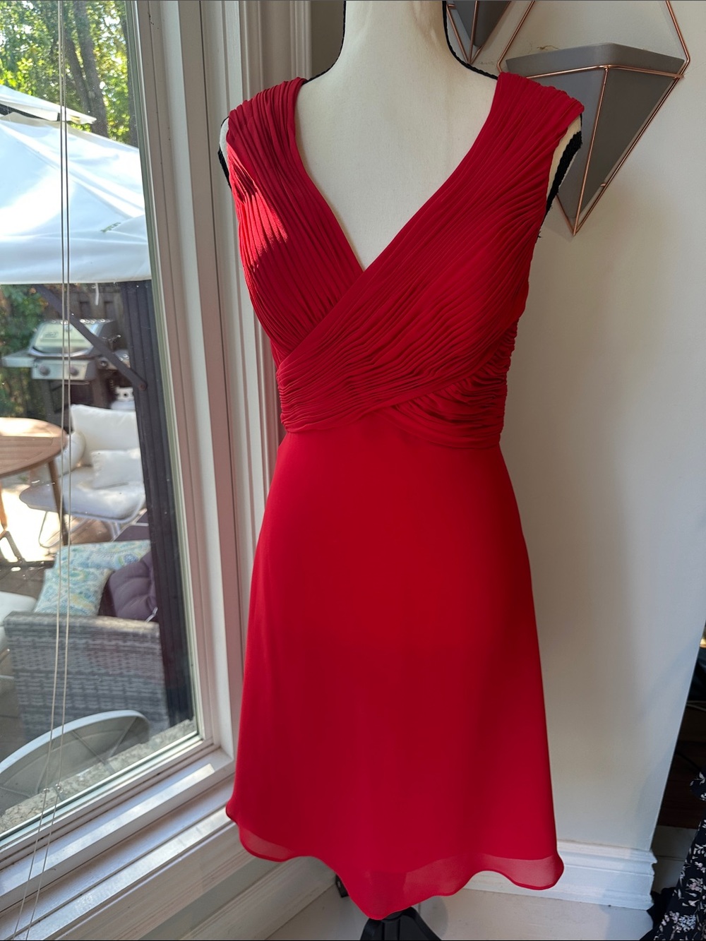 ALEXIA DESIGNS Elegant Red V-Neck Midi Chiffon Cocktail Party Dress Size 10